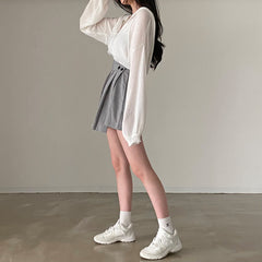 Vintage Zip Up Knitted Cropped Hoodie - fairypeony