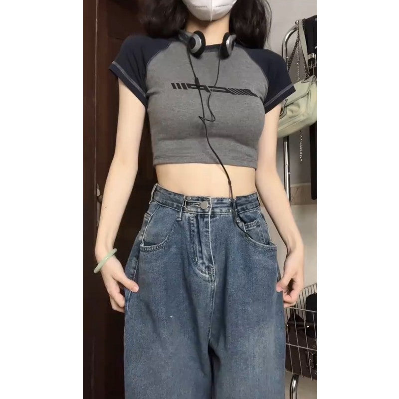 Vintage Raglan Short Sleeve Crop Top - fairypeony