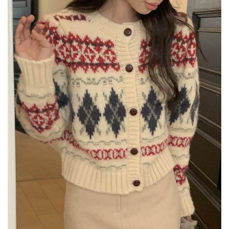Vintage Print Grandma Button Cardigan