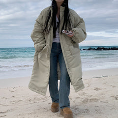 Solid Color Padded Zip Up Maxi Coat