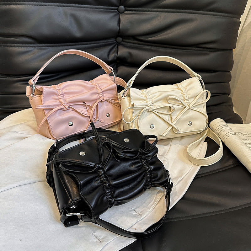 The Rosette Ribbon Leather Shoulder Bag - fairypeony