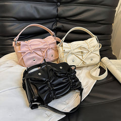 The Rosette Ribbon Leather Shoulder Bag - fairypeony