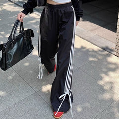 Piping Details Bow Wide Leg Sweatpants