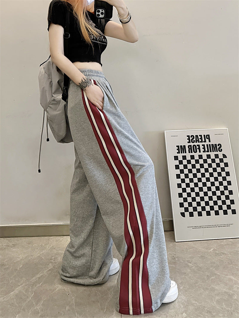 Contrast Side Stripe Baggy Sweatpants - fairypeony