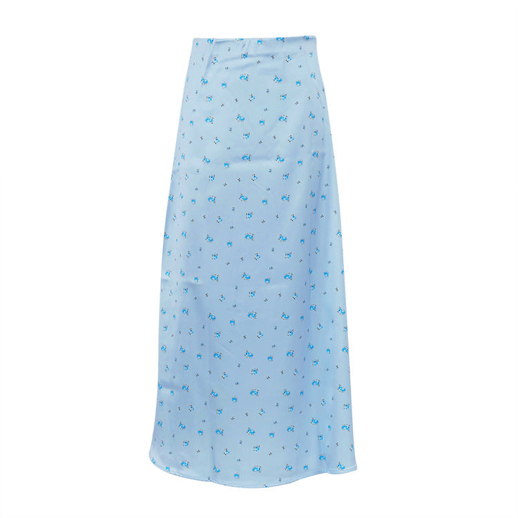Aesthetic Floral Print Satin Skirt