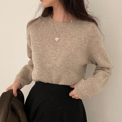 Vintage Solid Color Round Neck Sweater