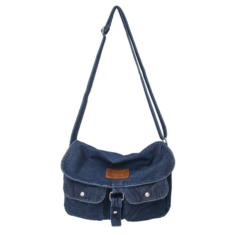 Washed Denim Canvas Crossbody Bag - fairypeony