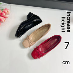 French Bow Square Toe Ballet Flat Shoes