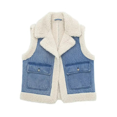 Denim Lamb Wool Sleeveless Jacket - fairypeony