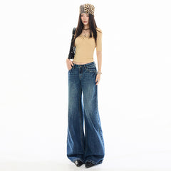 Casual Omni Vintage Cat Claw Cracked Bamboo Pattern Slightly Flared Jeans Relaxed Pants