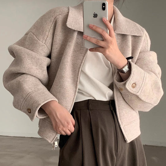 Vintage Solid Color Zip Up Jacket