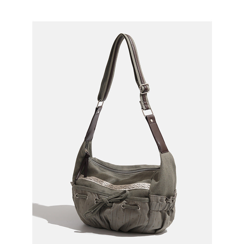 Lace Patchwork Bow Large Capacity Shoulder Bag - fairypeony