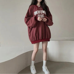 Letter Print Oversized Round Neck Sweatshirt