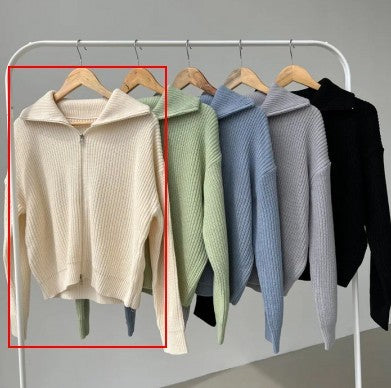 Solid Color Oversized Zip Up Cardigan