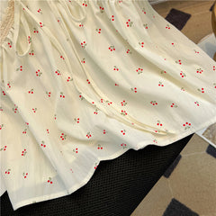 V-Neck Puff Sleeve Lace Trim Blouse