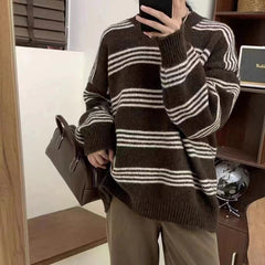 Vintage Round Neck Pullover Striped Sweater