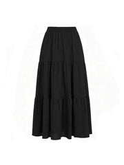 Womens Cotton Linen Elastic Waist Long Skirt