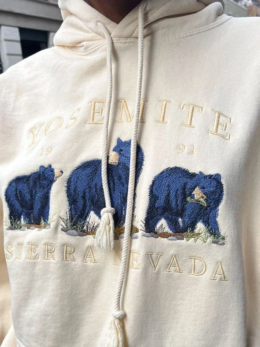 Vintage Bear Embroidery Oversized Hoodie