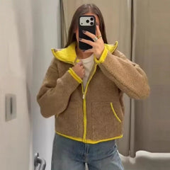 Womens Color-Blocking Lambswool Short Jacket