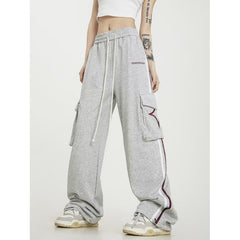 Big Pocket Stripe Drawstring Cargo Sweatpants - fairypeony
