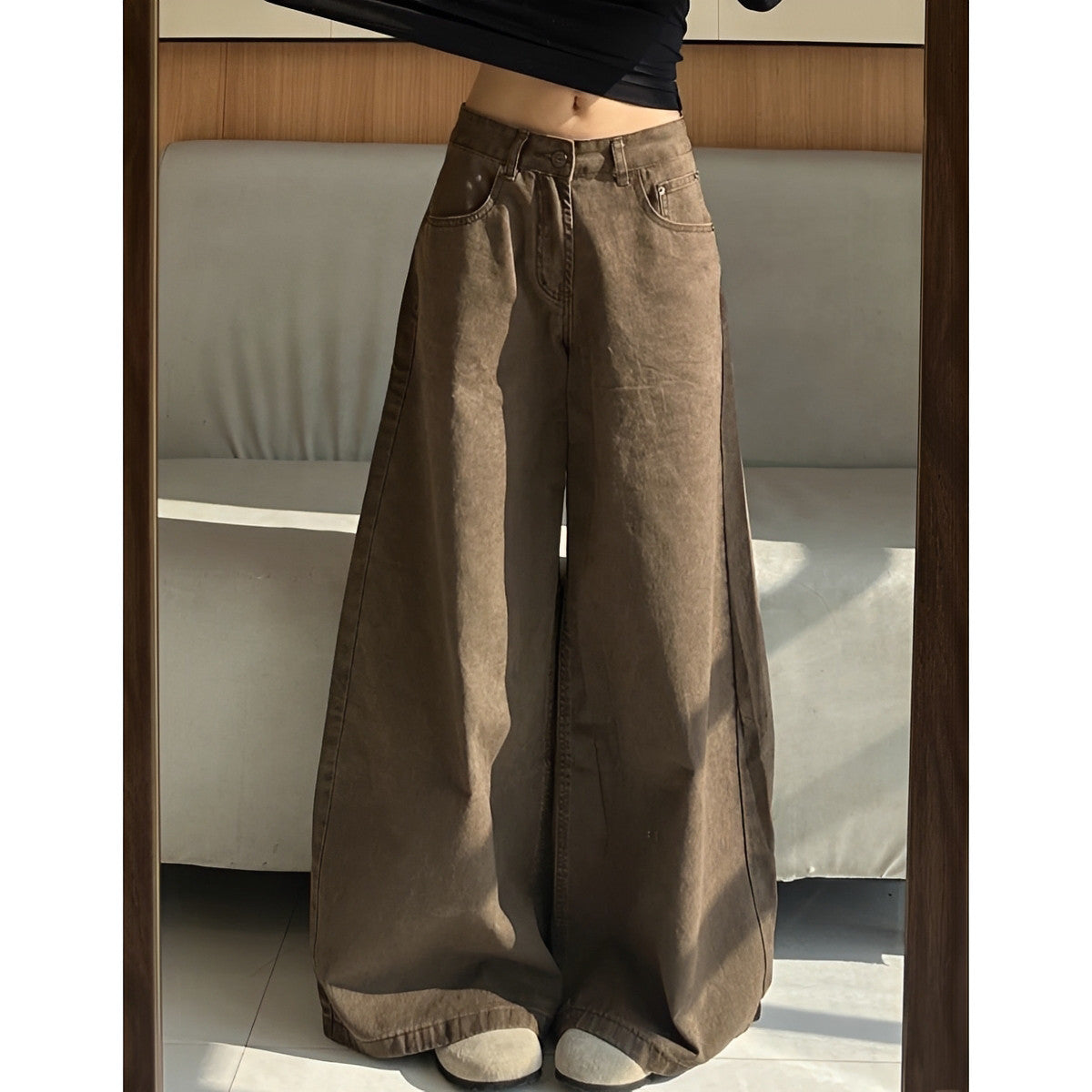 Womens High Waisted Wide Leg Denim Pants