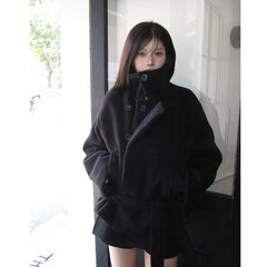 Korean Style Padded Woolen Jacket with Belt