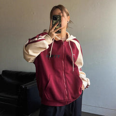 Hooded Loose Fit Color Block Sweatshirt