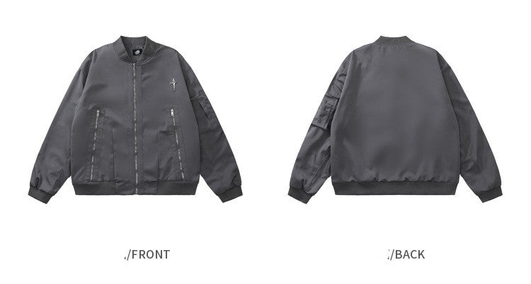 Metal Star Oversized Zip Up Bomber Jacket - fairypeony