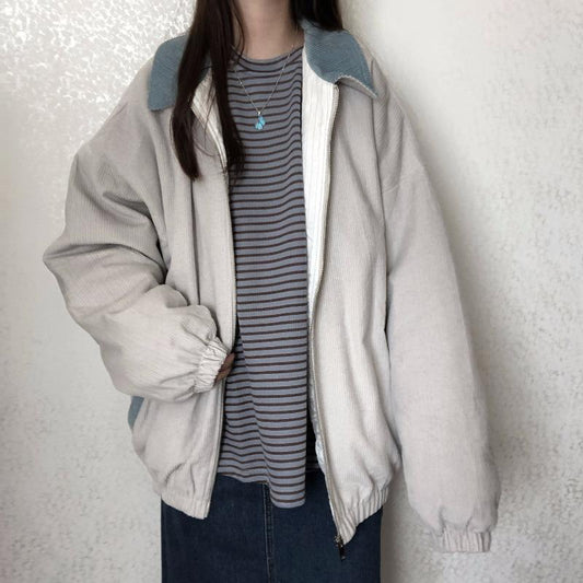 Vintage Corduroy Loose Zip Up Jacket
