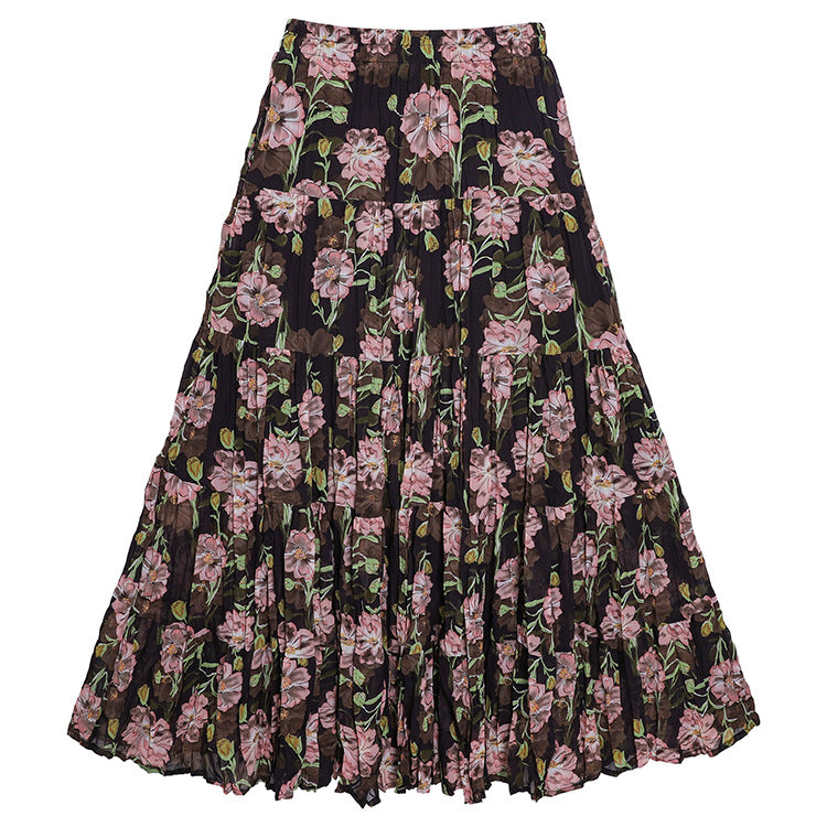 Casual Floral Umbrella Maxi Skirt - fairypeony