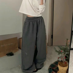 Solid Color Double Waist Baggy Sweatpants