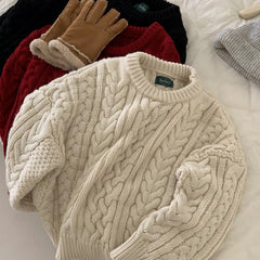 Vintage Round Neck Cable Knit Oversized Sweater