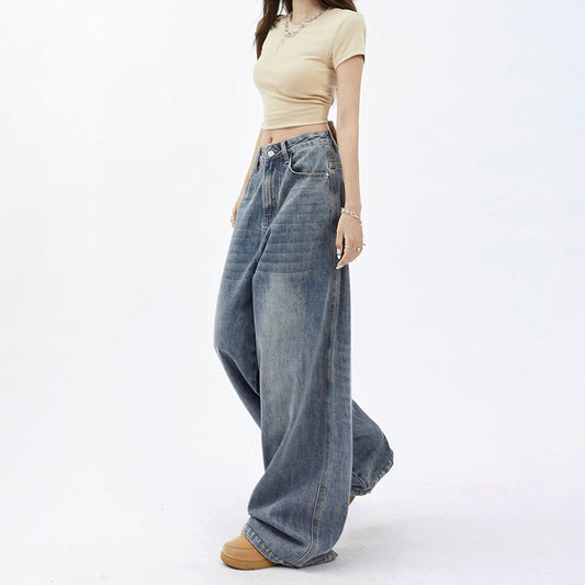 Vintage High Waist Light Wash Loose Jeans