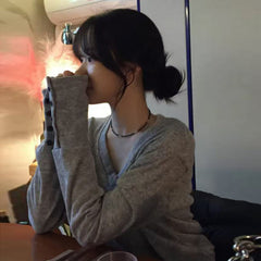 Korean Style Knitwear Top with Slit Cuffs