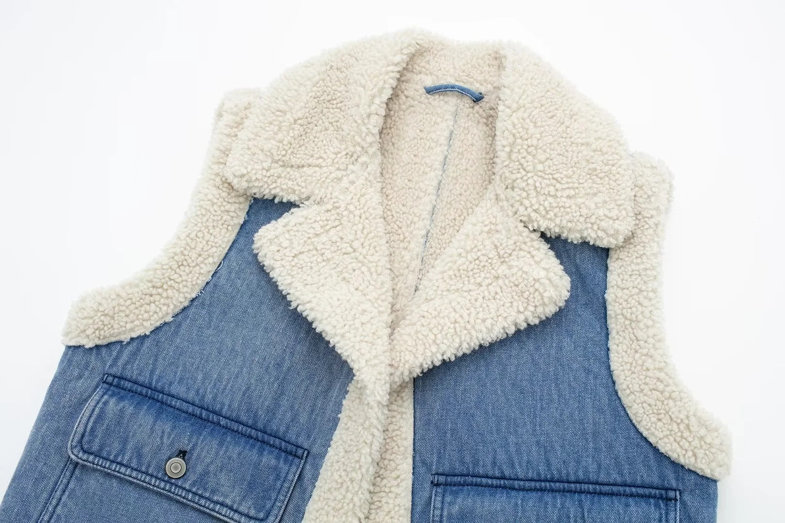 Denim Lamb Wool Sleeveless Jacket - fairypeony