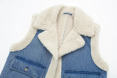 Denim Lamb Wool Sleeveless Jacket - fairypeony