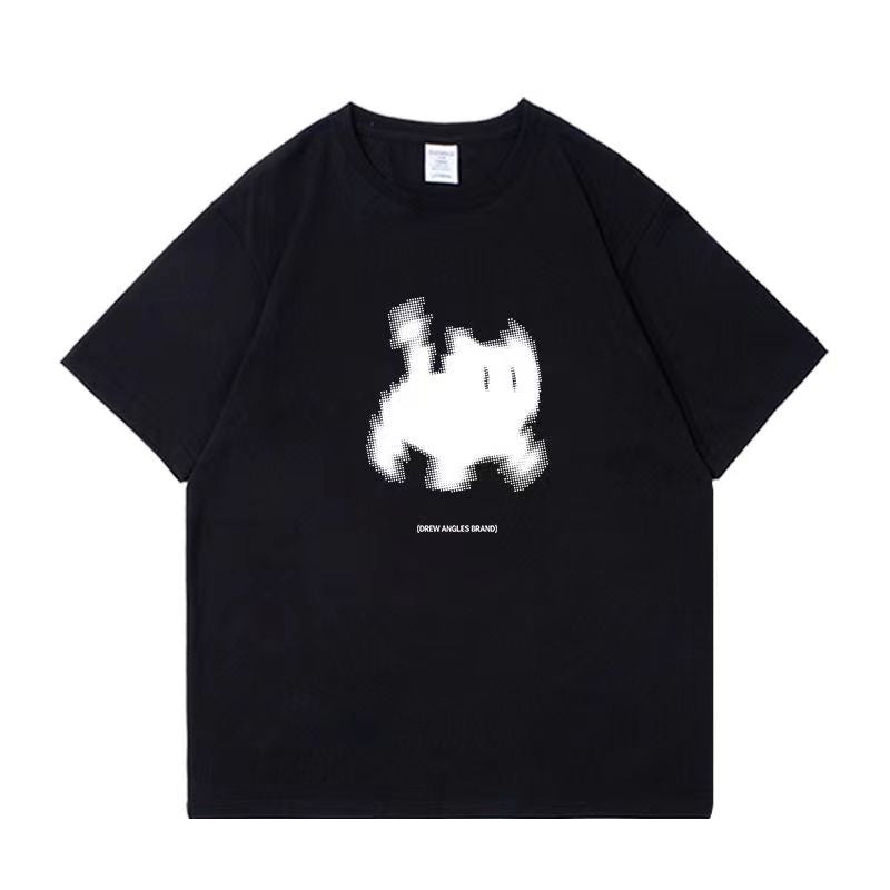 Aesthetic Black Cat Print Oversized T-shirt - fairypeony
