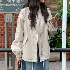 Women's half-neck zipper loose windbreaker coat