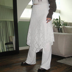 See Through Lace Splice Irregular Hem Midi Skirt