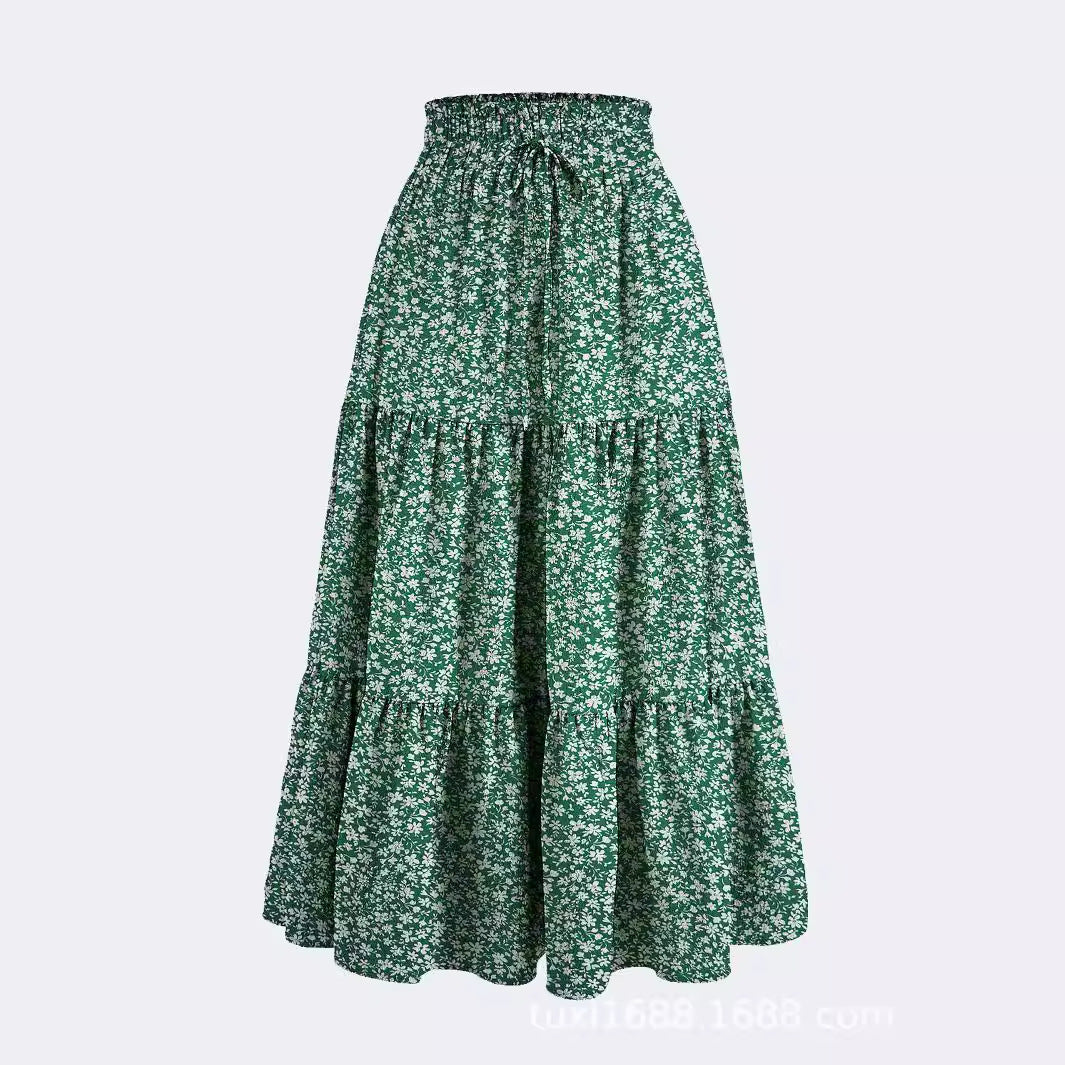 Floral Print Elastic Waist Maxi Skirt - fairypeony