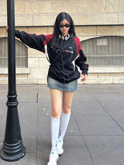 Embroidery Letter Contrast Color Raglan Sweatshirt - fairypeony