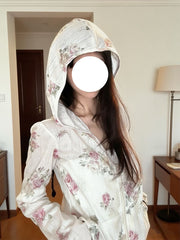 Women's Floral Print Hooded Zip-Up Jacket