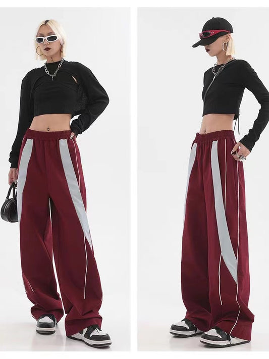 Piping Patchwork Baggy Sweatpants - fairypeony