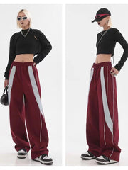 Piping Patchwork Baggy Sweatpants - fairypeony