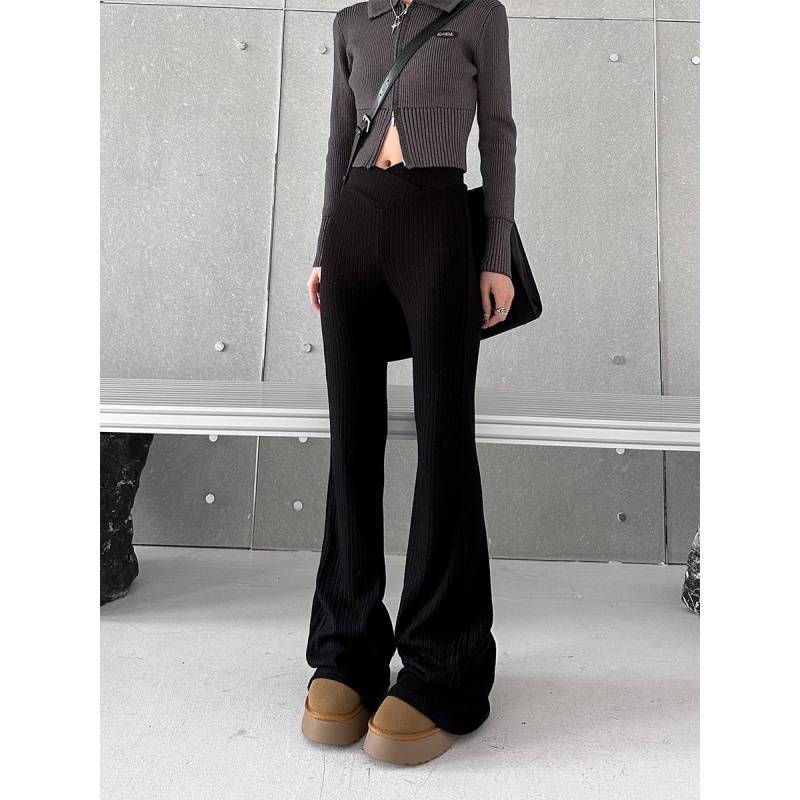 Solid High Rise Flare Leg Pants - fairypeony