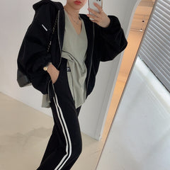 Solid Color Oversized Zip Up Hoodie