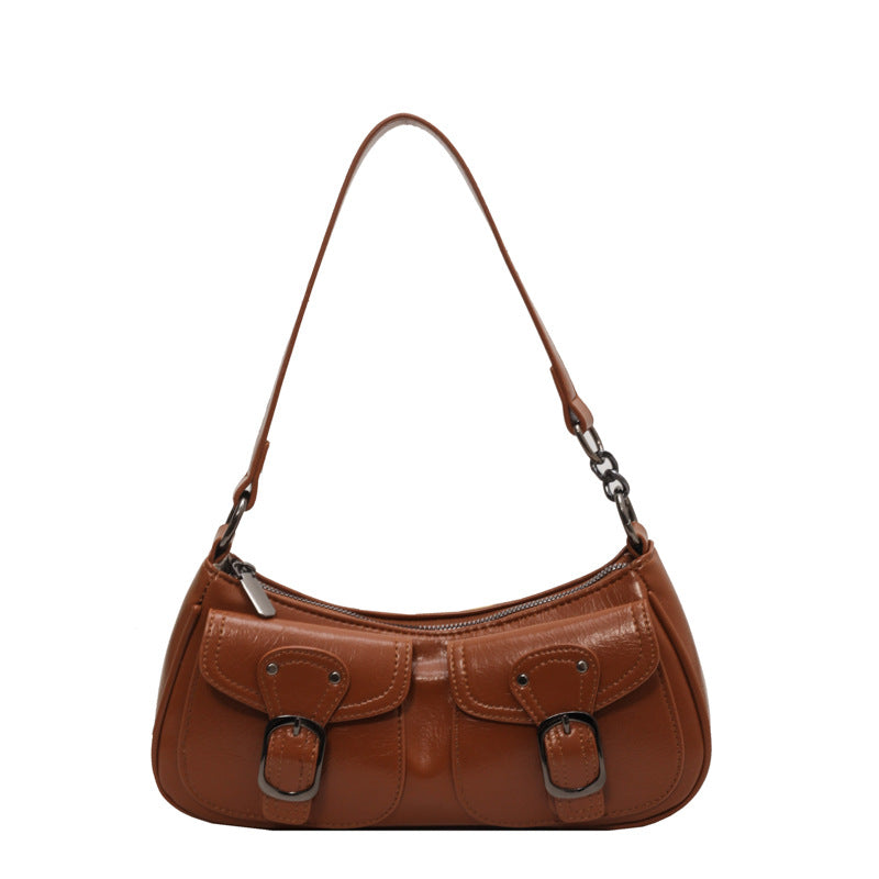 Buckled Strap Pu Leather Shoulder Bag - fairypeony