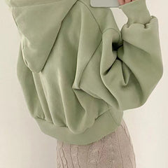 Solid Color Oversized Cropped Hoodie