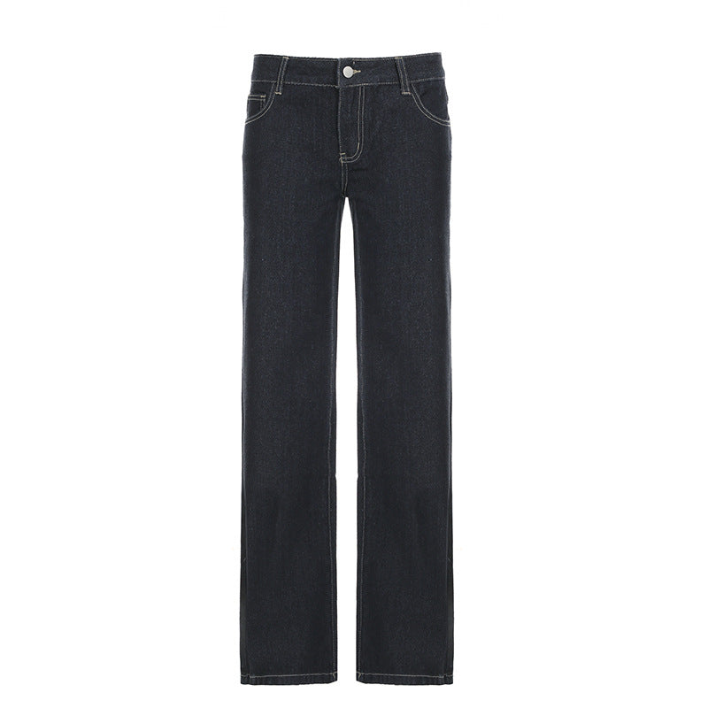 Letter Embroidery Low-Waist Flared Jeans