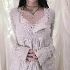 Square Neck Cable Knit Cardigan